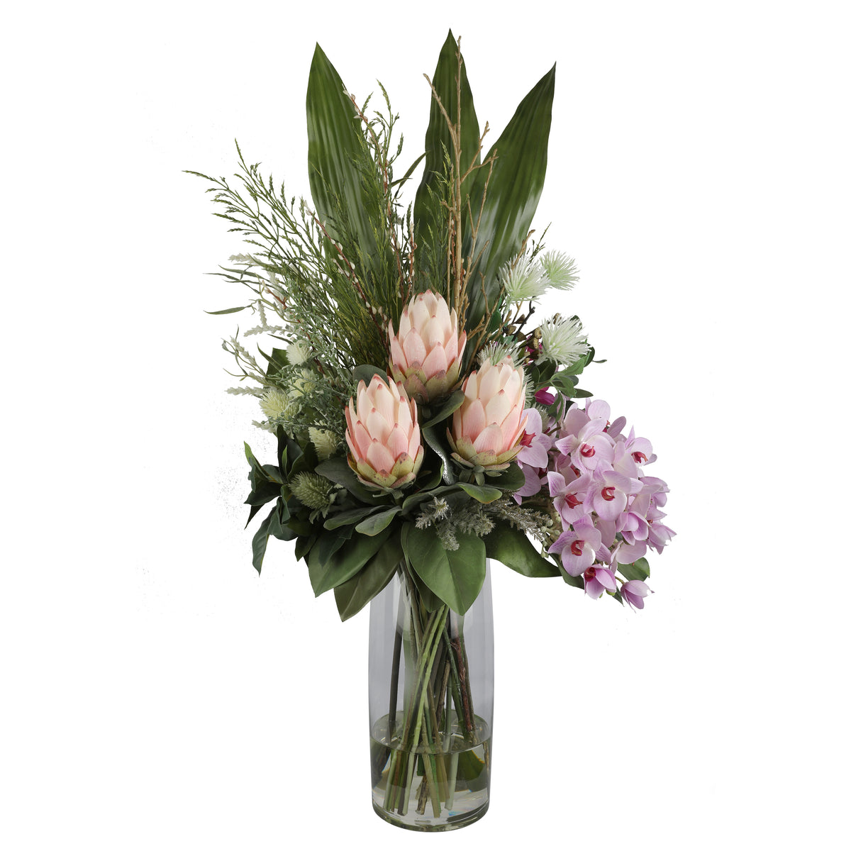 Blush King Protea & Mauve Orchid Elegant Artificial Arrangement