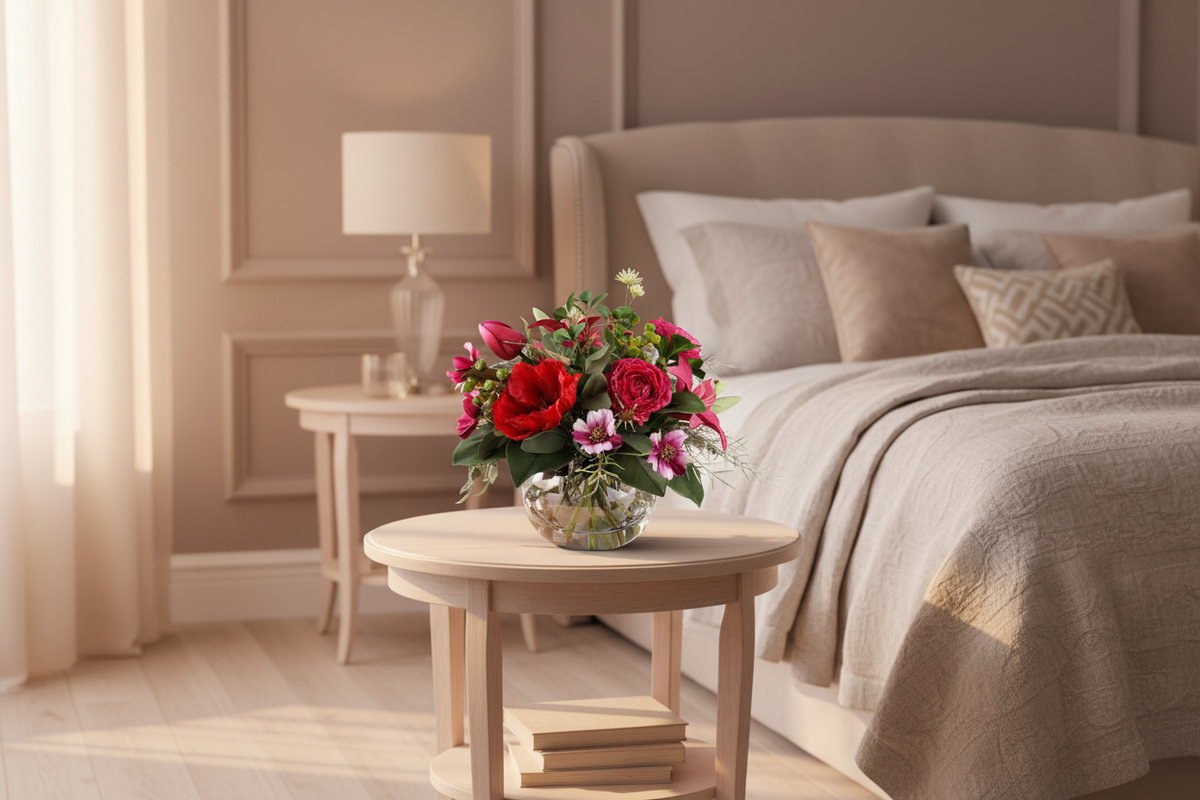 Crimson Passion Poppy, Tulip & Peony Artificial Bouquet