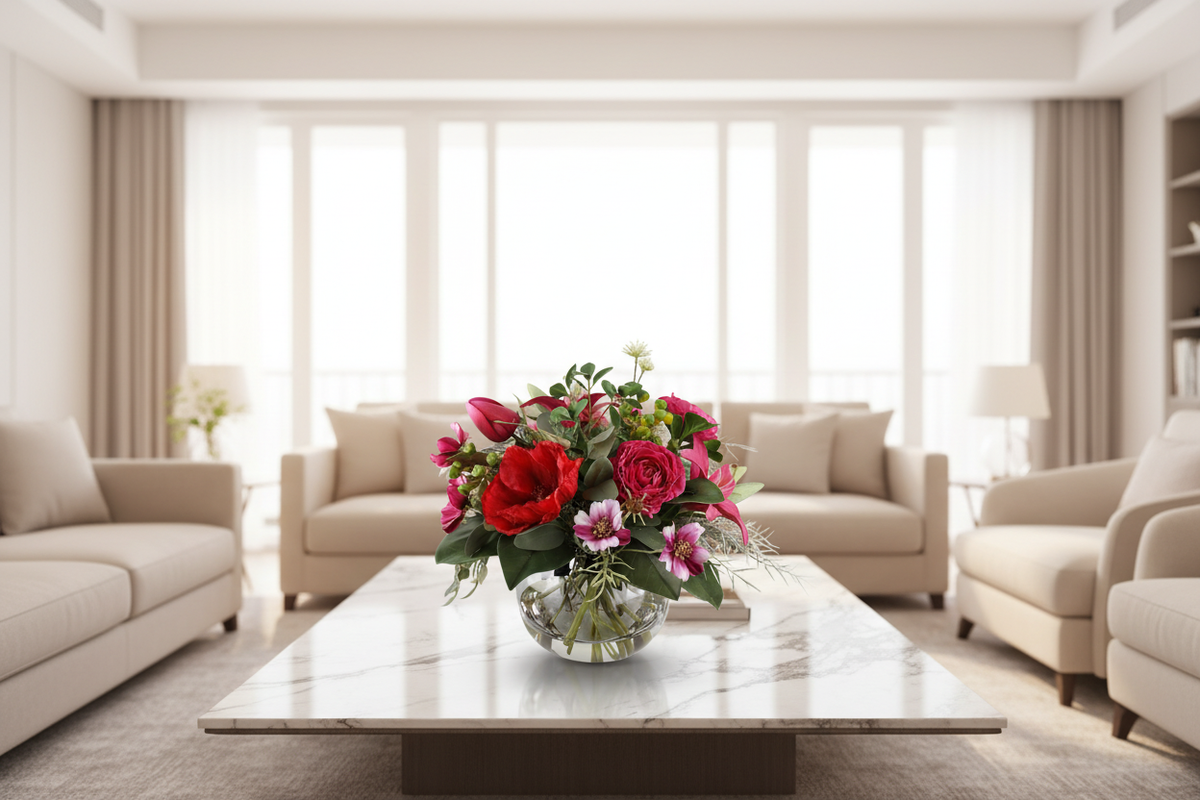 Crimson Passion Poppy, Tulip & Peony Artificial Bouquet
