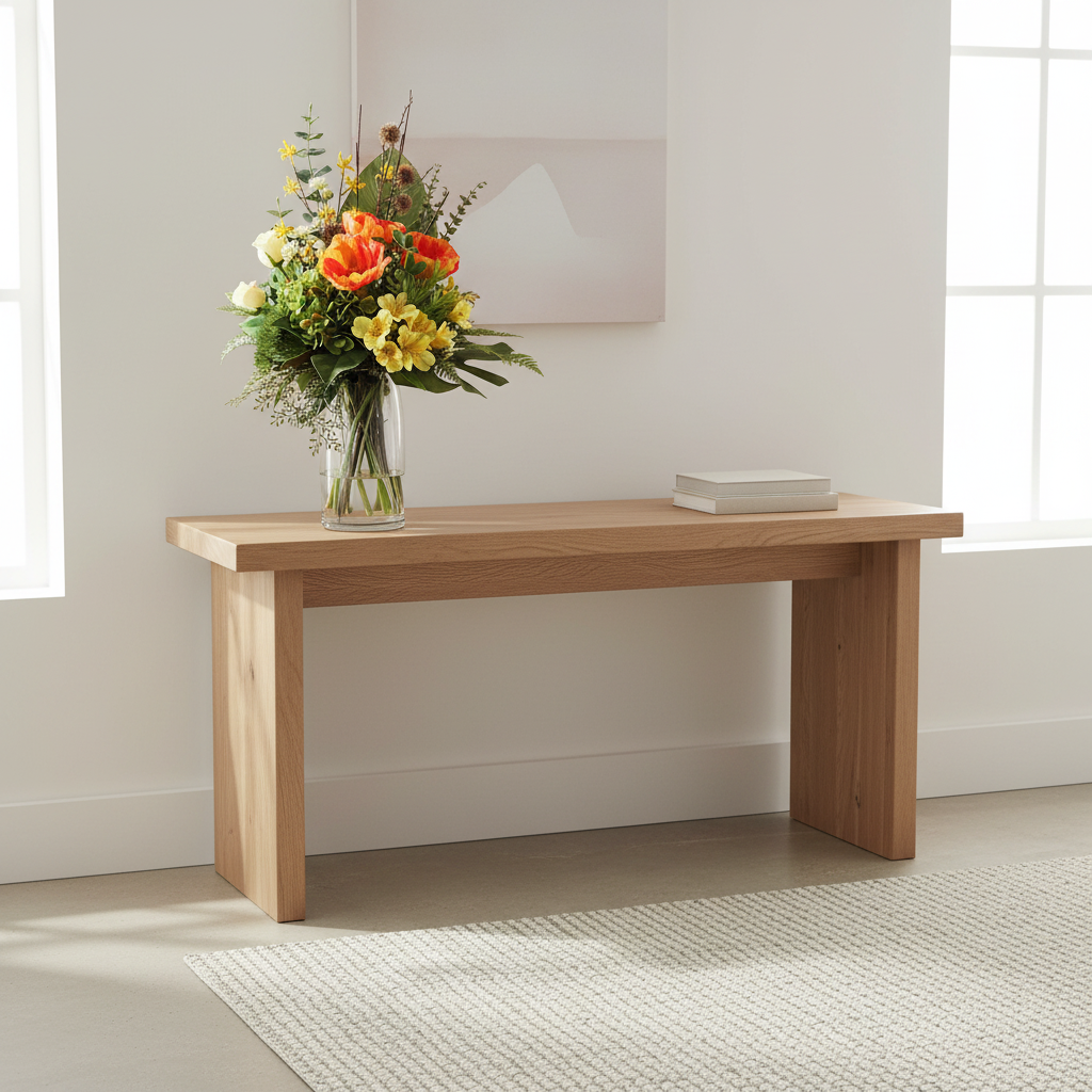 Wildflower Harvest 60 by 30 centimetre artificial arrangement in a tall cylinder vase beside a living-room console